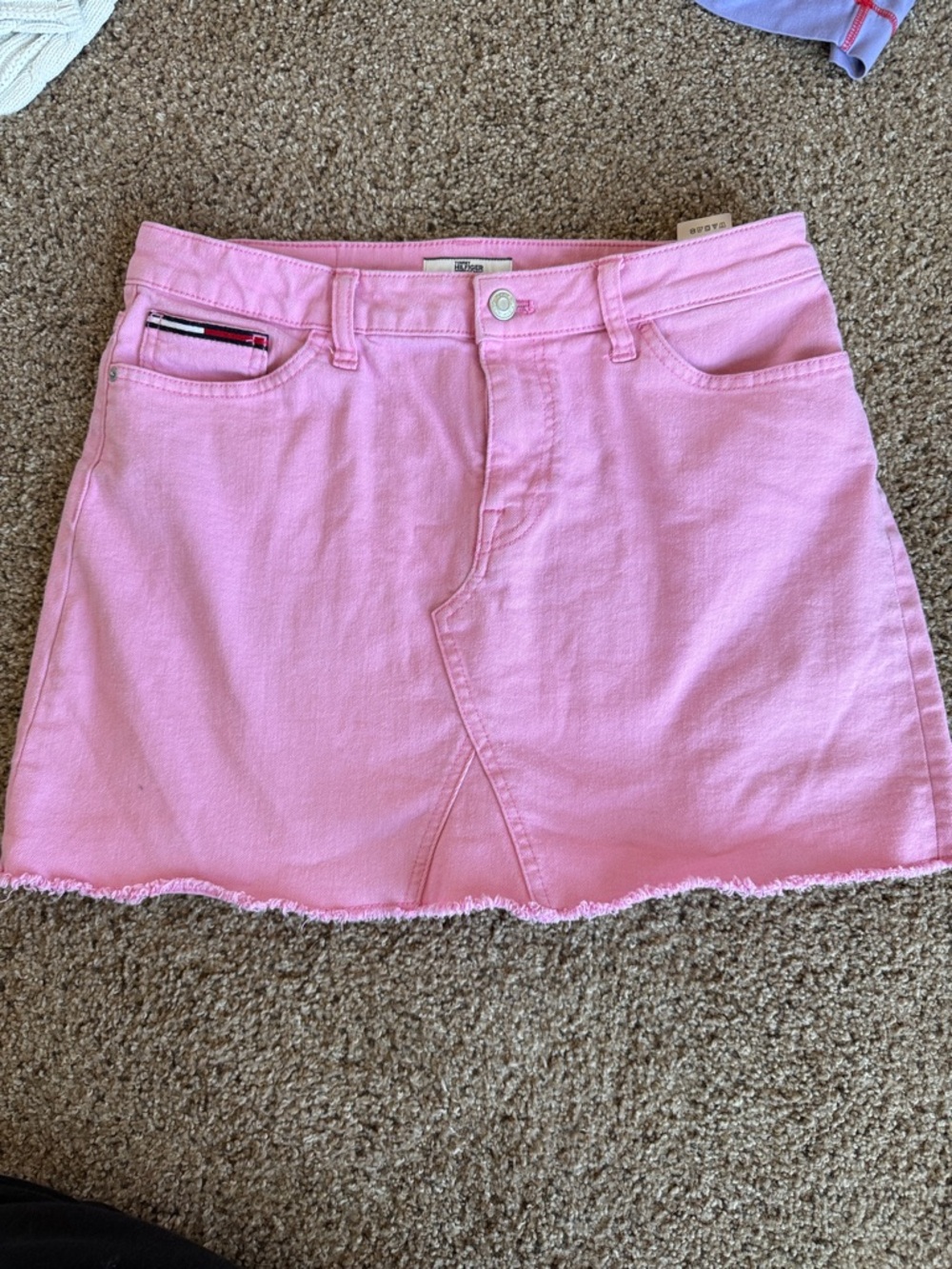 Tommy Hilfiger Bubblegum Pink Denim Mini Skirt with Frayed Hem